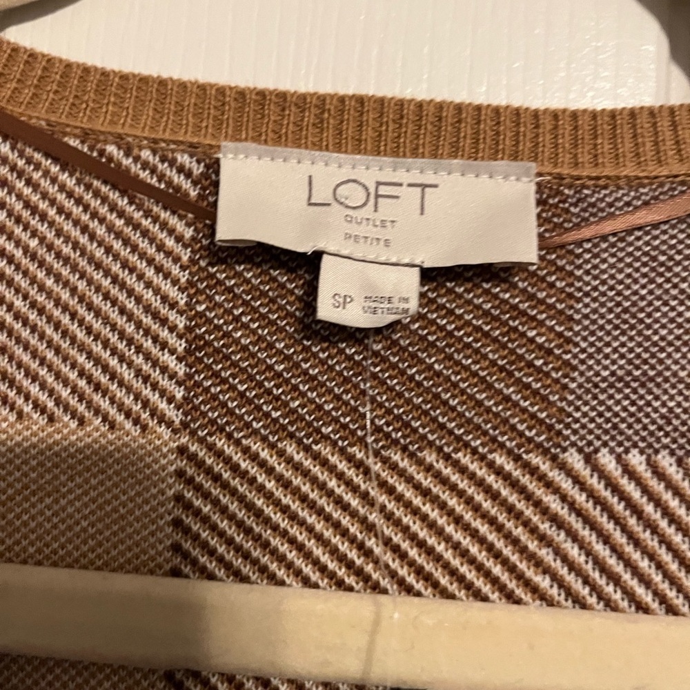 LOFT Brown and Tan Plaid Cardigan | NWT | Small Petite - Picture 2 of 3